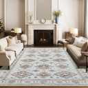 8x10 Washable Rugs for Living Room, Ultra-Thin Large Rug, Area Rug 8x10 for Bedroom, Vintage Printed Rug for Classroom, Dark Blue (8' x 10', Beige/Blue)