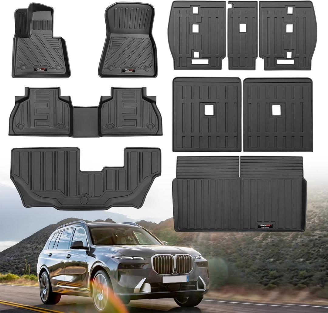 Custom for 2019-2025 2026 BMW X7 7 Seat Floor Mats 3 Rows Cargo Trunk Liner and 2nd 3rd Backrest Mtas All Weather TPE Rubber Protection Mats Fit BMW X7 Accessories (Only for X7 7 Seat Full Set)