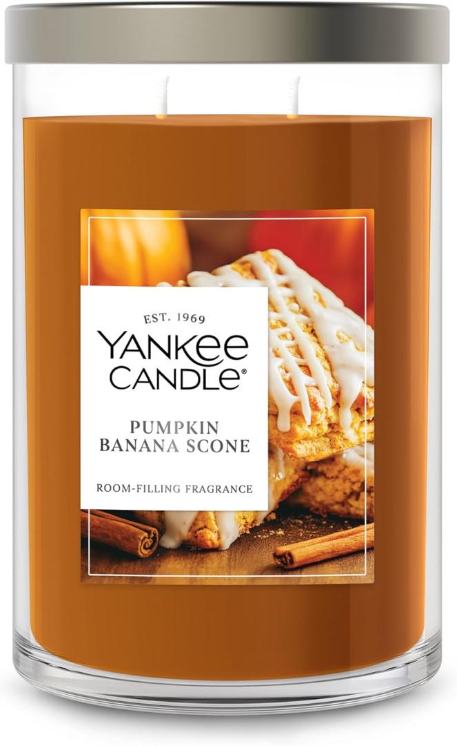 Yankee Candle Large Tumbler Scented Candle with up to 80 Hour Burn Time, Premium Plant Wax Blend for Consistent Burn, 20 oz Tumbler Candle with Room Filling Fragrance, Pumpkin Banana Scone