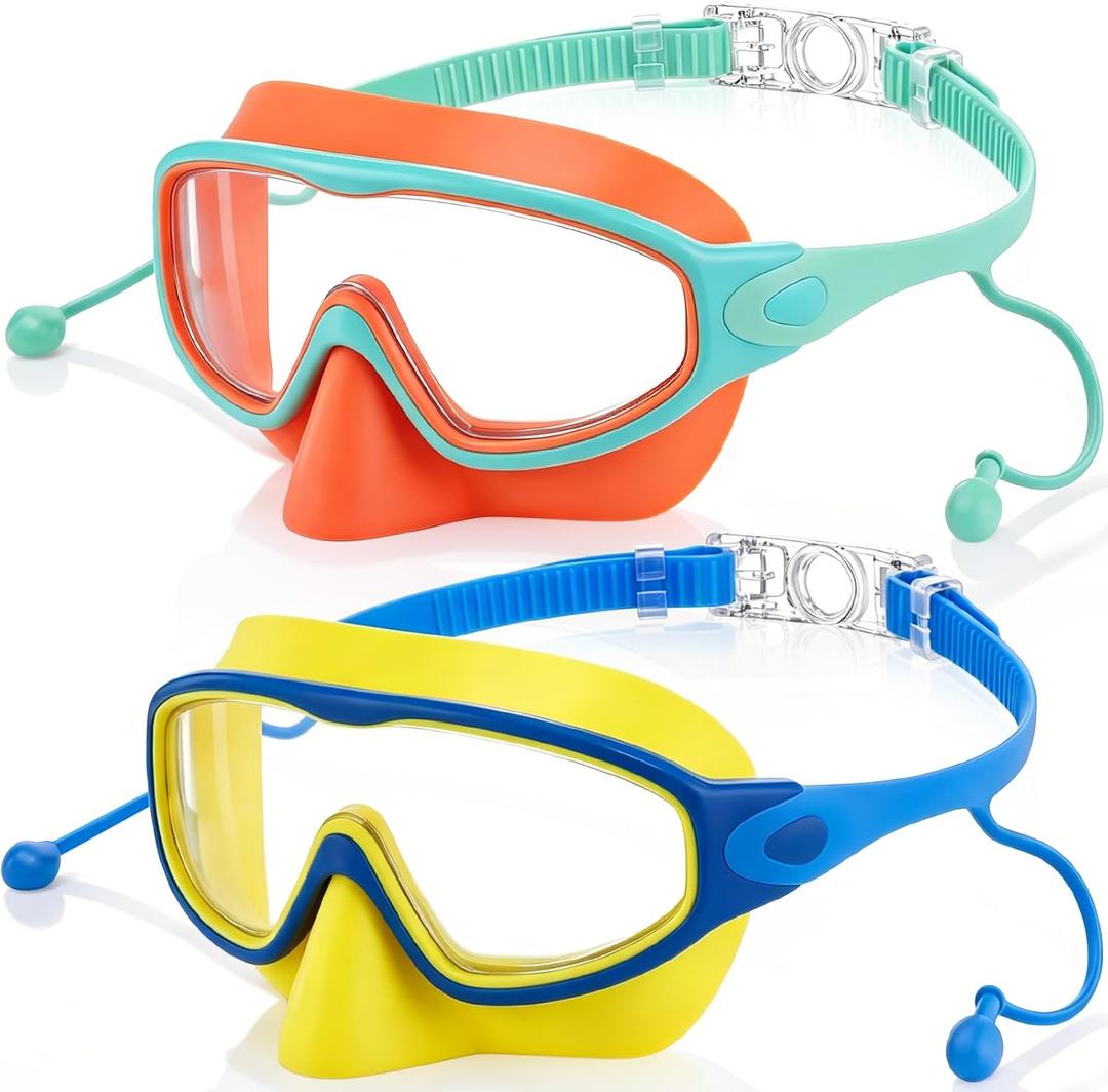 Kids Swim Goggles with Nose Cover Swimming Mask with Ear Plugs UV No Leaking Anti Fog Pool Goggles for Boy Girl 4-10