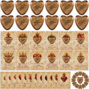 Gerrii 60 Set Easter Heart Christian Tokens Gift Jesus Love Wooden Religious Pocket Hugs Catholic Cards Bible Verse Token Bookmark for Church Friend Religious Party Goodie Bag Filler (Dark Brown)