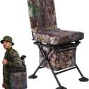 FUNHORUN Hunting Chair with Storage Bag, 360 Degree Silent Swivel Hunting Seat, Camouflage Foldable Ground Blind Chair, Tool-Free Padded Cushion Portable Seat, Lightweight, Compact