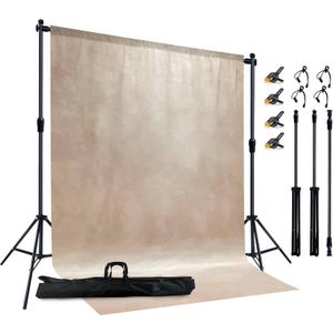 Photo Backdrop Stand with 6x8 ft Abstract Backdrop,Beige