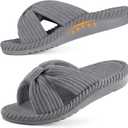 Litfun Orthopedic Arch Support Slippers for Women Comfortable Open Toe Indoor House Slippers Corduroy Cross Bow Bedroom Shoes for Plantar Fasciitis, 40