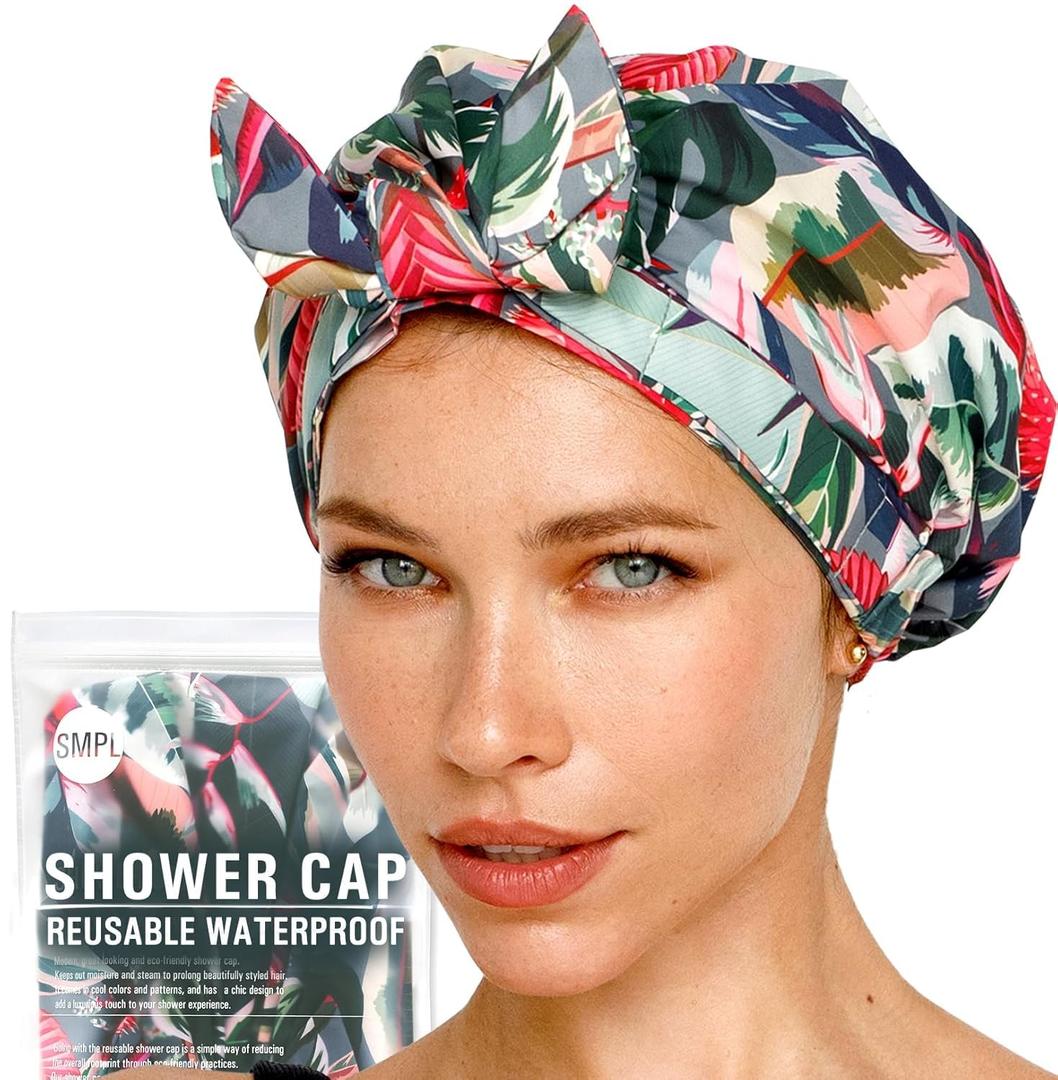 Reusable Shower Cap for Women Reusable Waterproof  Leakproof, Nonslip Hair Cap for Shower Flexiband  Soft, Breathable, Durable Christmas Shower Caps by SMPL OBJECTS (Tropical)
