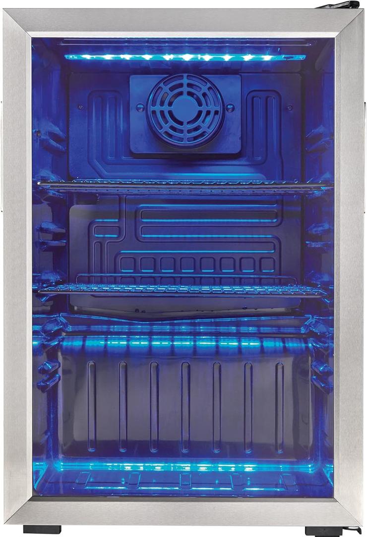 Danby DBC026A1BSSDB 95 Can Beverage Center, 2.6 Cu.Ft Refrigerator for Basement, Dining, Living Room, Drink Cooler Perfect for Beer, Pop, Water, Black/Stainless-Steel