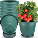 12 Pcs 10'' Plastic Plant Pots Round Planter Pots with Saucer Tray Seedling Pot Hole Seed Resin Plant Pot Starting Nursery Flower Container with Pallet for Garden Outdoor Indoor (Green)