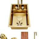 TORVA Gold RV Kitchen Sink, 12x17x7 Inch Compact Bar Sink, 16 Gauge T304 Stainless Steel Undermount Nano Coated Sink, Space-Saving Design for Camper Van, Boat, and Tiny Home