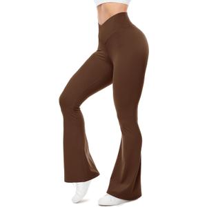 UEU Flare Leggings for Women with Tummy Control, V Crossover High Waisted Yoga Pants, Bootcut Wide Leg, 29-33" Inseam (Medium, Dark Coffee)