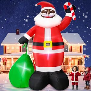 12 Ft Giant Christmas Inflatable Black Santa Claus Outdoor Decoration Blow Up Candy Cane Gift Bag Christmas Decorations with LED Lights 11 Stakes 4 Tethers for Yard Lawn Garden Home Party Xmas Decor