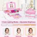 60 in 1 Kids Makeup Kit, with 3-Color Led Makeup Mirror Real Washable Kids Makeup Sets for Girls 5-8, Perfect Girl Birthday Gift, Age 3+