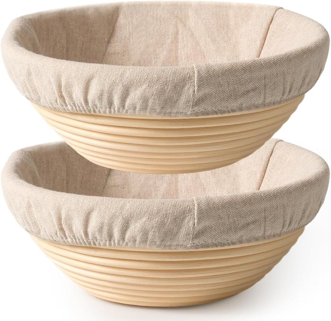 2 Pack Banneton Bread Proofing Baskets for Sourdough, 9 Inch Round Natural Rattan Proofing Basket for Dough Rising, Bread Proofing Bowl Sourdough Bread Baking Supplies for Home Bakers