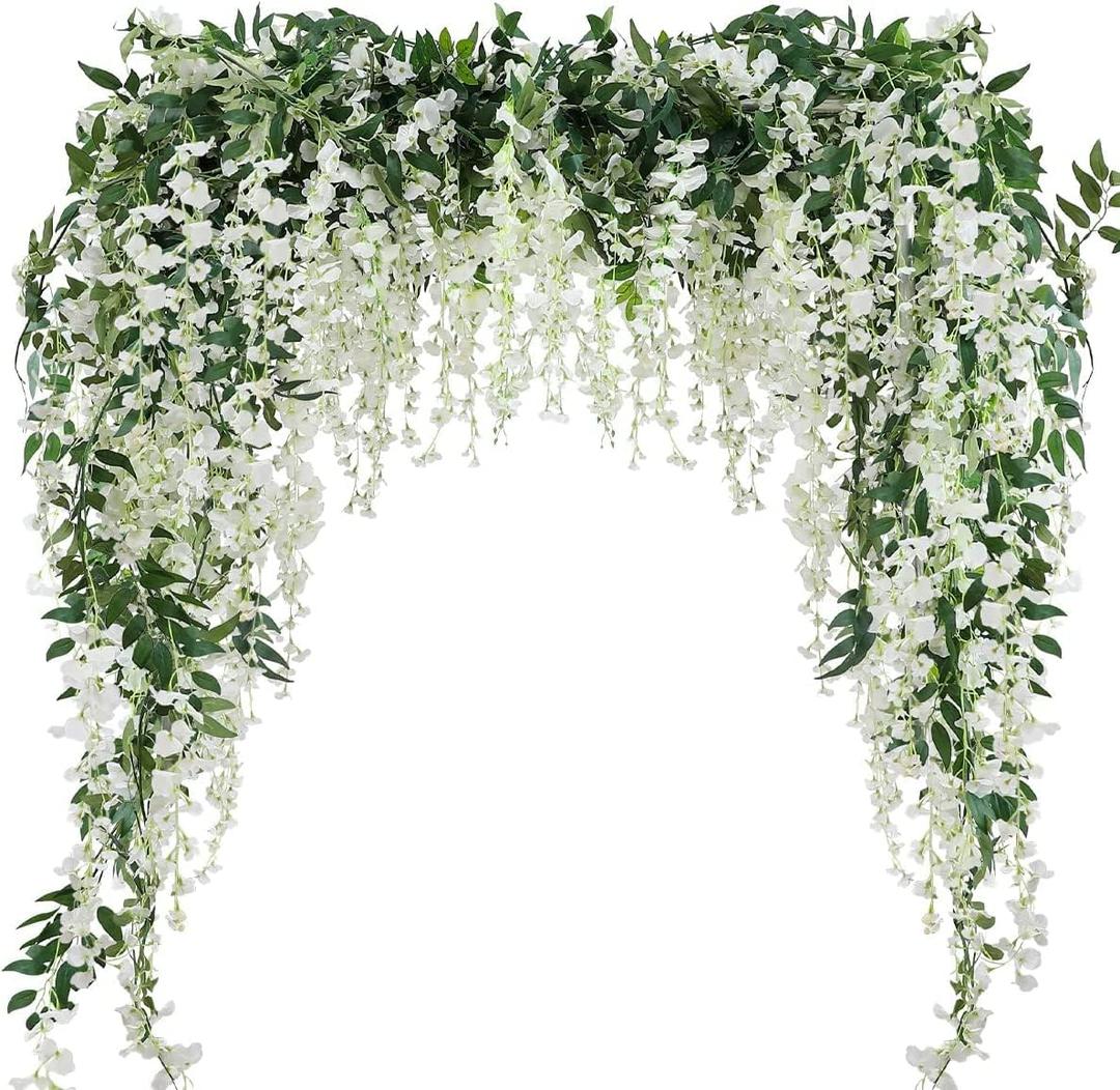 3Pcs 7.2Ft/Piece Artificial Flowers Wisteria Garland Artificial Wisteria Vine Hanging Flower Greenery Garland for Home Garden Outdoor Wedding Arch Floral Decor (White)