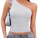 Avidlove Womens One Shoulder Top Summer Going Out Crop Tank Tops Y2K Tops Fashion Cami Outfit Cute Tops White, XL