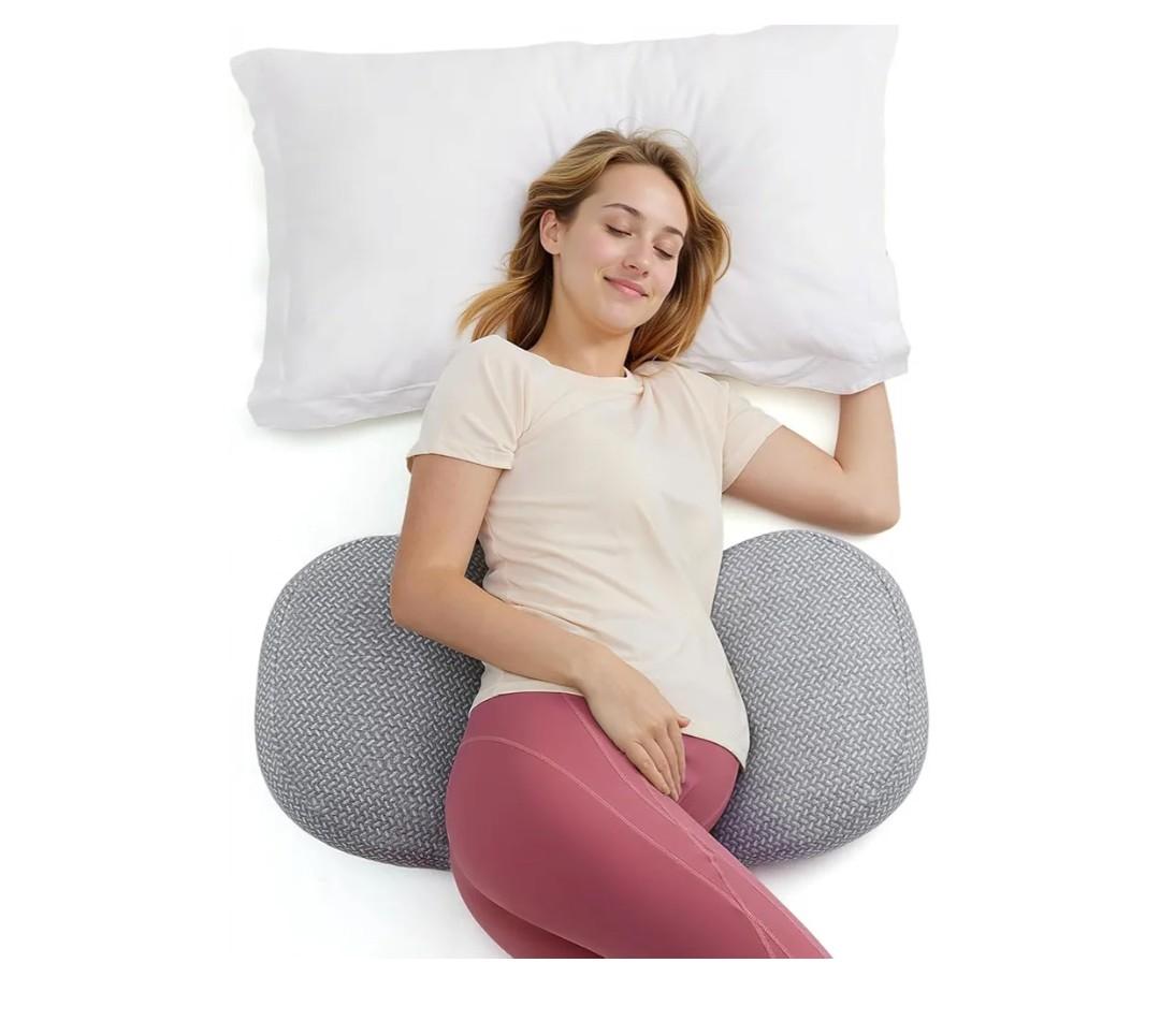 Momcozy Portable Pregnancy Pillow – W Shaped Maternity Support for Side Sleepers, Adjustable Travel Wedge Pillow for Back, Belly, and Hip Relief, Ideal for Pregnant Women, Deep Grey