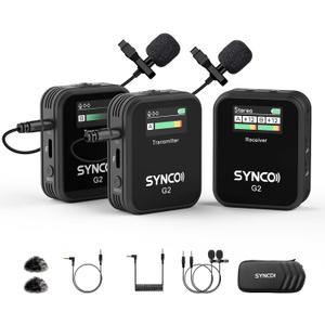 SYNCO Wireless Lavalier Microphone, G2(A2) 2.4G Dual Transmitter 48KHz 24Bit Lapel Mic 656FT 8H for Online Class Vlog Stream YouTube for Camera Smartphone Tablet (Standard, without charging case)