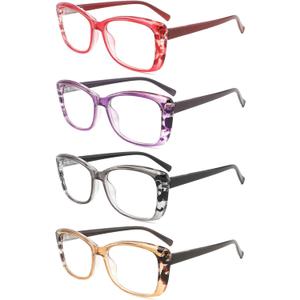 2 x IVNUOYI 4 Pack Reading Glasses Blue Light Blocking Readers for Women,Fashion Pattern Print Eyeglasses with Spring Hinge
