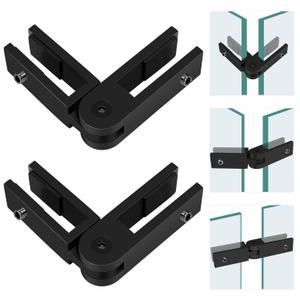 Adjustable Glass to Glass Clamp, 2Pack 90-180-270 Degree Matte Black Railing Clamps, Stainless Steel T304 Railing Clips Brackets for Fence, Balustrade, Balcony Deck, Indoor & Outdoor