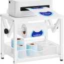 Marbrasse Label Holder for Rolls and Fanfold Labels, Metal Thermal Label Printer Holder with Drawer, Shipping Label Stand, Sticker Roll Holder for Home, Office, Small Business,White