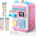 Upgraded Piggy Bank, Face ID Password Unlocking Electronic Kids Bank ATM Security Unlocking Cash Coin Bank Toys Gifts for Kids, Coin Bank for 3 4 5 6 7 8 9 10 11 12 Year Old Girls Boys (Pink)