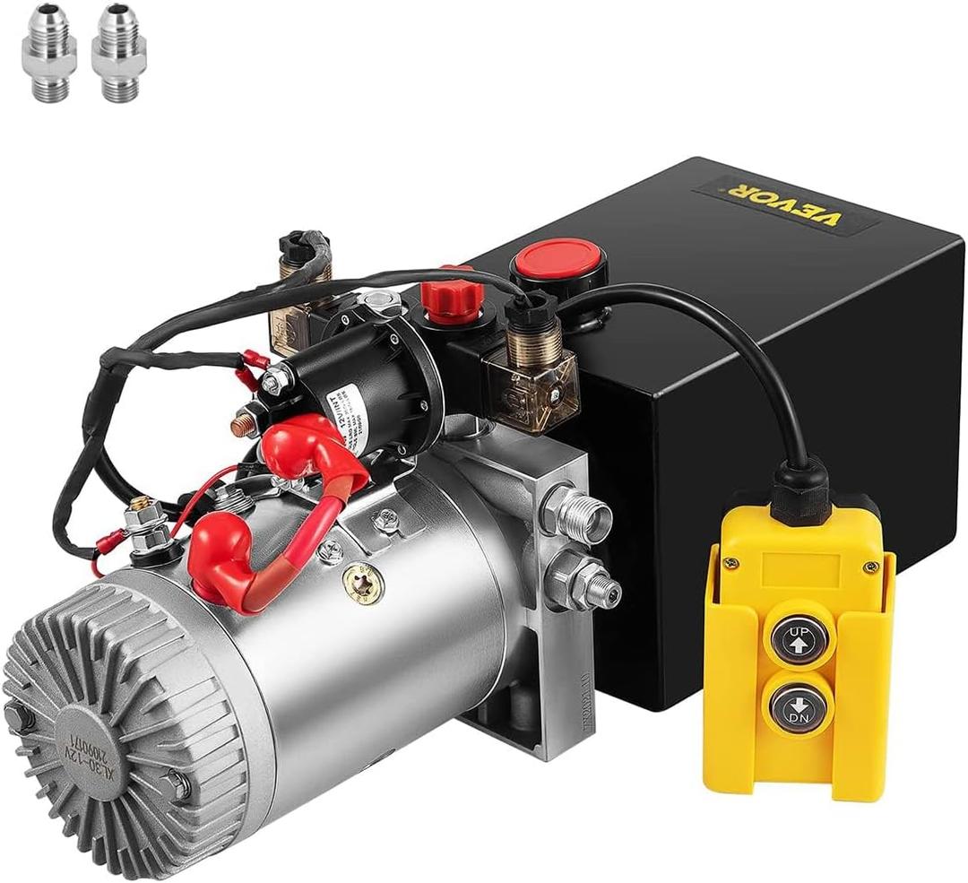 Mophorn Hydraulic Power Unit 8 Quart Hydraulic Pump Double Acting Hydraulic Power 12V DC with Metal Oil Reservoir Hydraulic Pump Power Unit for Dump Trailer Car Lifting