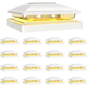 VOLISUN Solar Post Cap Light Outdoor Waterproof 16pack,Solar Fence - Post Lights for 4x4 5x5 6x6 Wooden/Vinyl Post,White Deck Cap Light Solar Powered with Warm White for Garden/Patio/Porch