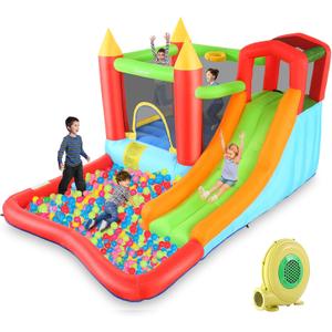 Bounce House,Inflatable Bounce Castle with Blower for Kids 3-12,Outdoor/Indoor Bouncy House Water Park for Backyard with Splash Slide,Climbing Wall,Ball Pit,Jumping Area (146" x 103" x 73")