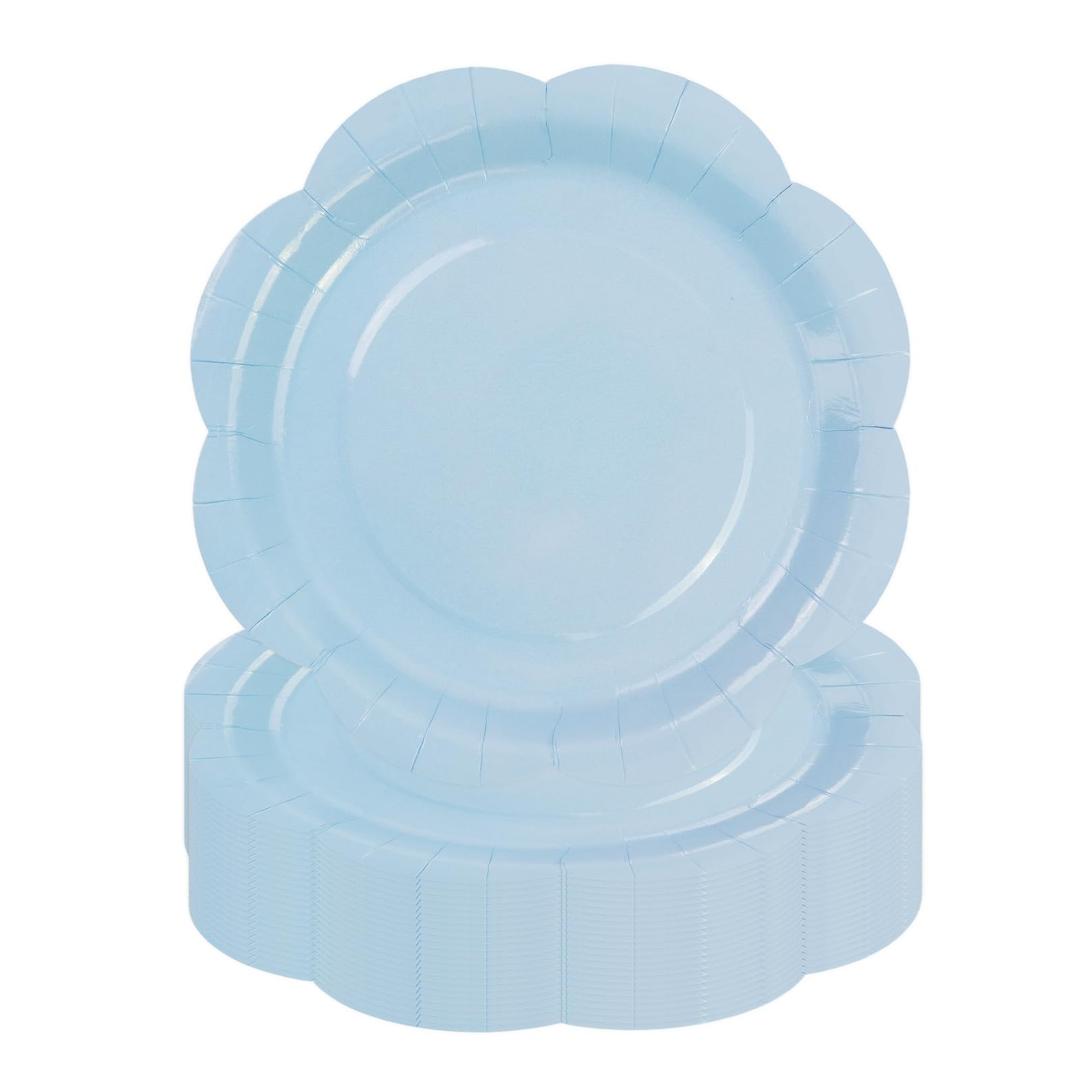 KFJBPB 30 Pack Blue Paper Plates 9 Inch, Disposable Scalloped Plates Cake Dessert Plate for Dinner Baby Shower Wedding Bridal Shower Birthday Party Supplies (Blue, 9 inch)