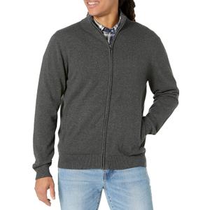 Amazon Essentials Men's Full-Zip Cotton Sweater (Large, Charcoal Heather)