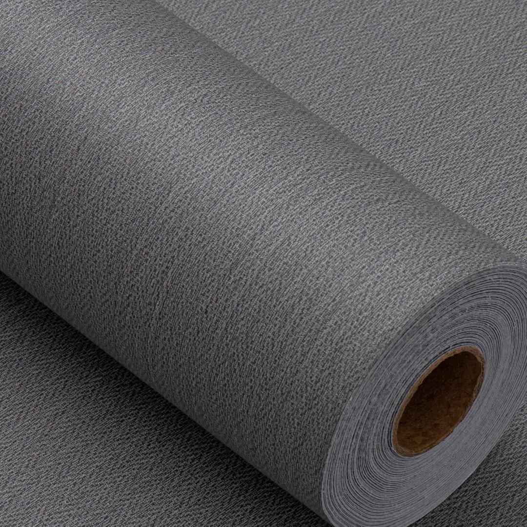 Haimin Fabric Wallpaper Textured Contact Paper (24in X 393in) Grey Peel and Stick Faux Linen Wall Paper Self-Adhesive Vinyl Wallpaper Herringbone Look (Gray)