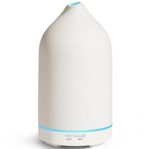URPOWER 120ML Essential Oil Diffuser Ceramic Aromatherapy Diffuser with 7-Color LED Lights, Auto Shut-Off, 2 Mist Modes, Humidifier for Home Office Decor, Scent Diffuser for Yoga Spa