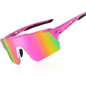 Sports Polarized Sunglasses, UV 400 Protection Sun Glasses Women, Mens Glasses for Cycling Biking Running (Pink)