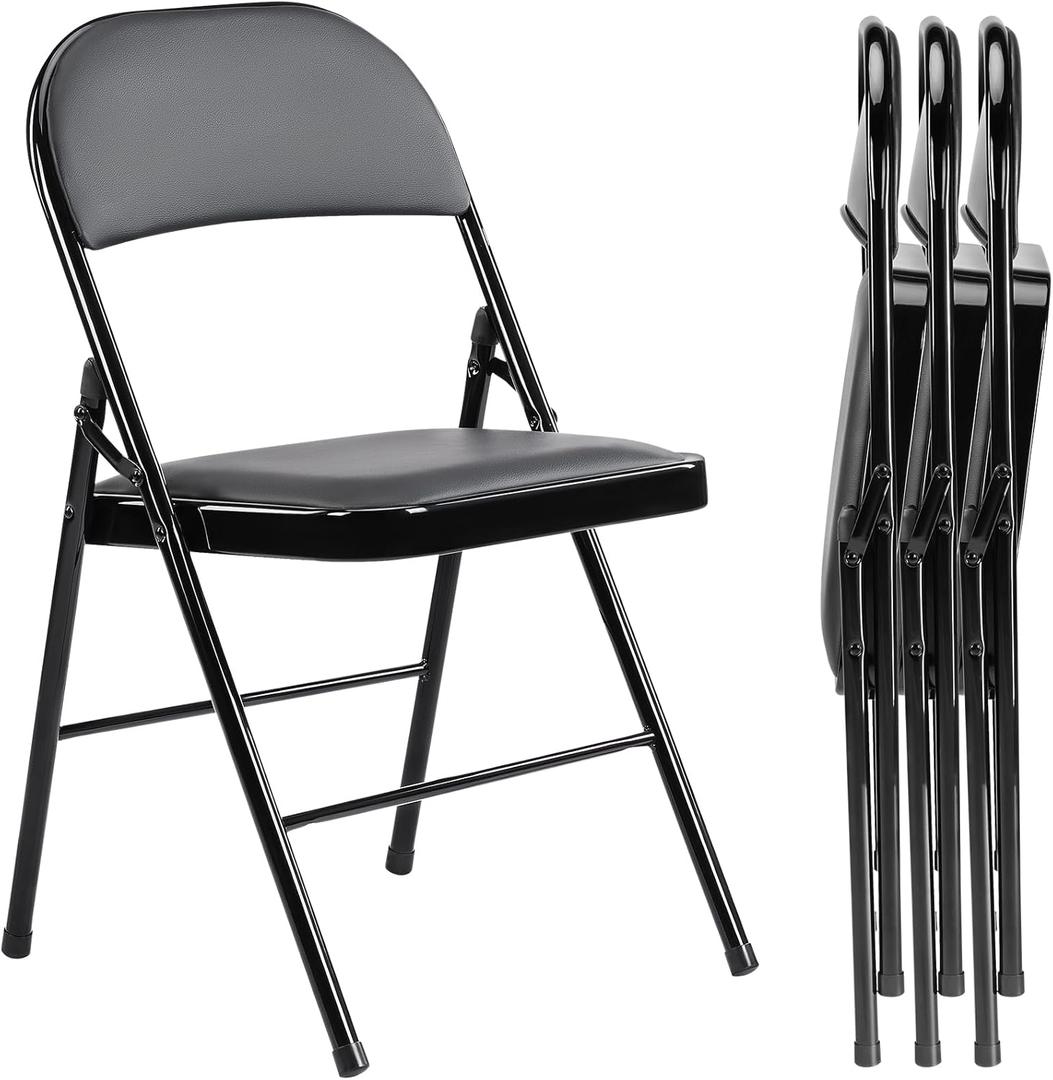 Yapamar Folding Chair 4-Pack, Leather Padded Folding Chairs, Easy to Use and Store, Outdoor and Indoor, for Home, Office, Party, Comfy, Black, 18"D x 18"W x 30.7"H