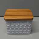 HOME PALETTE Recipe Box with Cards and Dividers Set 4x6 Recipe Holder for Kitchen Counter Metal White Honeycomb Pattern Embossed Recipe Card Box with Wooden Grooved Lid