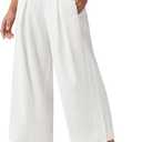 Willit Women's Linen Pants Wide Leg Casual Beach Summer Pants Palazzo Lounge Pants with Pockets (White, X-Large)