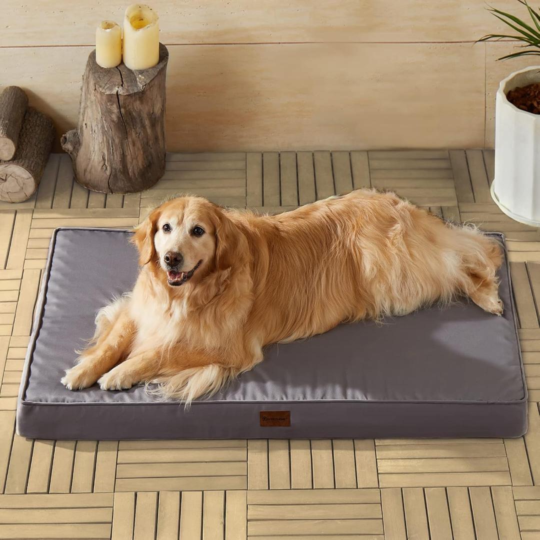 BFPETHOME Outdoor Dog Beds for Large Dogs, Waterproof Dog Bed for Medium, Large, Extra Large Dogs, Orthopedic Pet Bed with Removable Washable Cover, Egg Crate Foam Pet Bed Mat. (36 x 27 in, Grey)