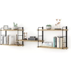Wall Mounted Floating Shelves, Rustic Wall Decor Wood Shelves for Bedroom, Living Room, Bathroom and Kitchen Storage, Easy Installation (5, Wooden)