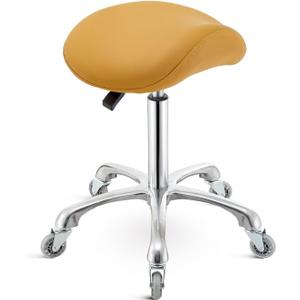 Saddle Stool Chair with Wheels,Ergonomic Swivel Rolling Height Adjustable for Salon Beauty Clinic Dentist Tattoo Home Office (Camel)