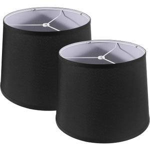 Lamp Shades Set of 2, 11"x13"x10" Large Black Lampshades, Drum Lampshade for Table Lamps Floor Lamp, Natural Linen Fabric Replacement Lamp Shade, Hand Crafted Medium Lampshade, Easy Assembly