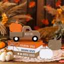 7 Pcs Thanksgiving Fall Table Decor Farmhouse Wooden Fall Signs with Book Stack 3D Truck and Pumpkins for Tiered Tray Autumn Wooden Table Centerpiece for Harvest Mantle Home Bookshelf Gift