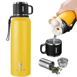 Icesip Stainless Steel Insulated Bottle, 50oz with cup Vacuum Insulated Water Bottle, Thermo for Hot Drinks/Cold Drinks,24-Hr Insulation Commute, Travel