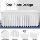 BDDC Table Skirts for Rectangle Tables 6ft - One-Piece White Tablecloths and Skirt, Wrinkle Resistant Ruffles Elastic Cover for Banquets, Weddings, Events, Parties