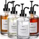 Coffee Bar Accessories, Glass Syrup Dispenser with Pump, 16.9 fl oz/500ml Syrup Bottles for Coffee Bar Organizer, Labels, Spoons,4 Pack