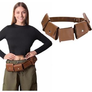 Shyyween Halloween Cosplay Brown Utility Leather Belt with Pocket Costume Belt Cosplay Accessories Set for Adult Women Men Halloween