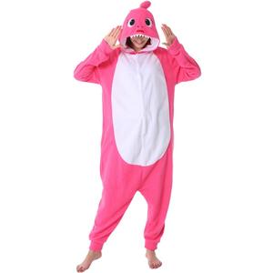 dressfan Cartoon Unisex Animal Grey Shark Costume Pajamas Adult Kids Teen Women Men (Pink, S)