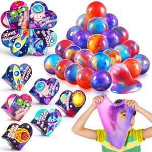 30 Pack Valentines for Kids Galaxy Slime Ball Kits with Cards Valentine Party Favors Valentines Cards for Kids Classroom Exchange Gifts School Game Prizes for Boys Girls