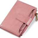Small Wallet Women RFID Blocking Soft Leather Bifold Compact Card Holder Wallet for Women with Zipper Coin Pocket 4 ID Window (Pink)