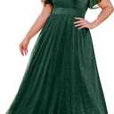 Talisea Plus Size Formal Dresses - V Neck Flutter Sleeve Glitter Prom Evening Gowns Wedding Guest Chiffon Long Maxi Dress 18W