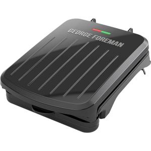 George Foreman Compact 2-Serving Electric Indoor Grill and Panini Press for 12 People, Classic Plates, Black