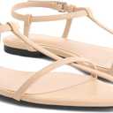 Athlefit Flat Sandals for Women Comfortable Buckle Strappy Sandals Pointed Open Toe Ankle Strap Sandals (Beige)